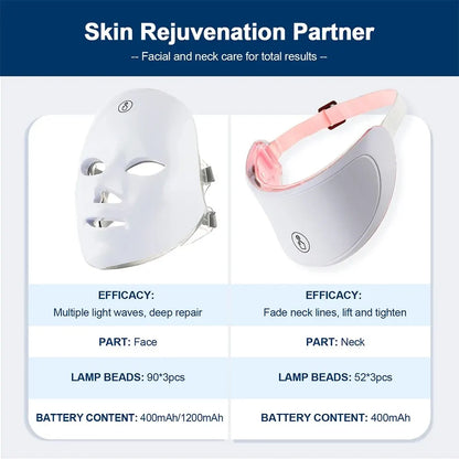 7-Color LED Face & Neck Therapy Mask – Anti-Aging, Skin Tightening, Acne Removal & Whitening Beauty Device